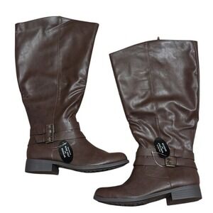 Style & Co Boots NEW Womens 10 Wide Calf Brown Moto Riding Knee Buckles